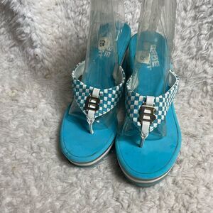 Bebe Sport Aqua blue and white Braided wedge foam thong sandals Size 8.