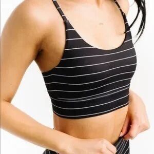 Zyia Active Racerback Sports Bra Black White Pinstripe Large