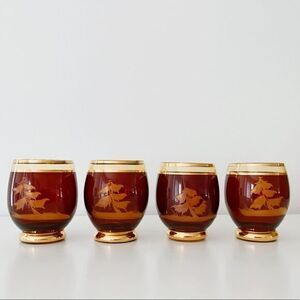 Vintage Bohemian Czech Etched Tree Glasses