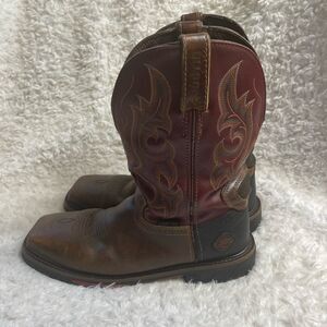 JUSTIN  leather Brown burgundy,& Black Cowboy Boots, Steel square ToeSZ9.5