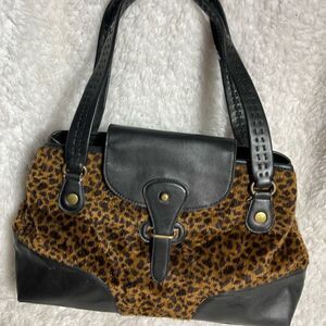 Maxx New York leopard print faux fur with black faux leather trim shoulder bag