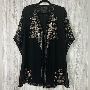 Coldwater Creek Evening Jacket Kimono Beaded Sequin Embroidered Floral Black M