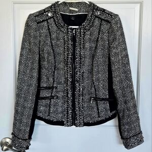 White House Black Market Tweed Jacket Size 6 Fitted Stretch Sides Fall Winter