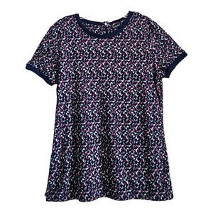 LAUREN RALPH LAUREN Women's L Top Navy Blue Burgundy Jersey Knit Geometric 38"