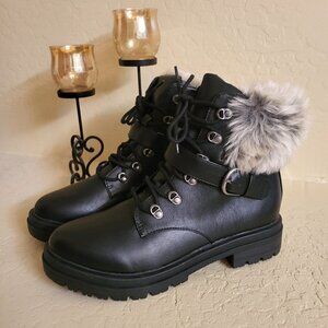 Sun+Stone Orlenaa Womens Cold Weather Faux Fur Lined  Black Booties Size 9 NIB