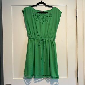 Green summer dress with cute cutoff sleeves