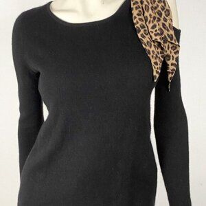 100% Cashmere Luxury Sweater Crew Neck Open Bow Shoulder Size L