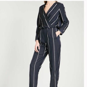 NWT Maje Panti Marine‎ Pinstripe Jumpsuit in Navy size 34 (US 2)