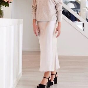 Beautiful People SILK CHARMEUSE Midi Skirt Pull On Cream XS