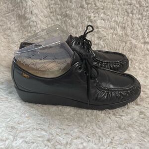 SAS Siesta leather black lace up wedge shoes size 11M