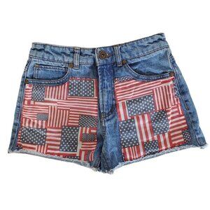 Denim Cut Off Shorts Forever 21 American Flag Red White Blue Distressed 24 NEW