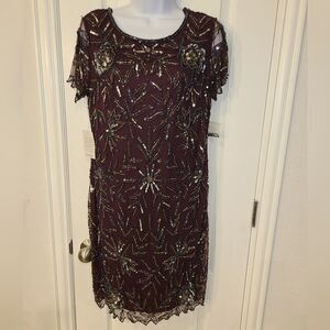 Pisarro Nights Embellished Mesh Evening dress burgundy Size 10 NWT