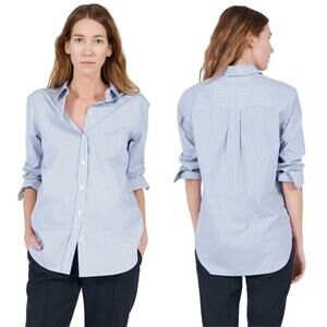 Everlane Blue Striped The Relaxed Poplin Shirt Button Up Cotton Womens Sz 0 EUC