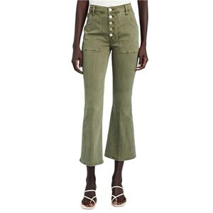 FRAME Denim Le Crop Flare de Francoise Jeans Army Green Exposed Buttons Sz 25