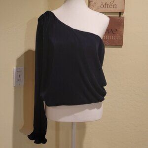 Lush Tops | Lush Ribbed Satin One Shoulder Top Dark Blue Size XL  NWOT