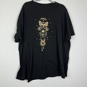 SHEIN Woman’s Plus Sun And Moon Graphic Print Black Gold Shirt Size 4XL