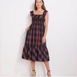 Vineyard Vines Apres Ruffle Trimmed MIDI Dress Tartan Plaid XXL