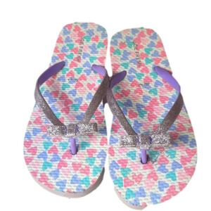 💖Girls size 3-4 joe fresh flip flop/thong  sandles purple hearts bows glitter