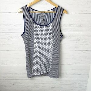 Ricki’s Button Back Mixed Print Tank Navy White