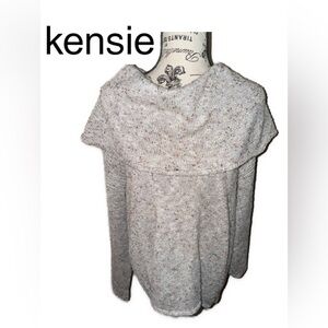 Kensie Cable Knit Sweater Sz M Fisherman Cowl Neck High Low Long Sleeve brown