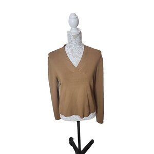 Lord & Taylor Womens Brown Long Sleeve V-Neck Pullover Sweater Large