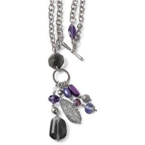 Lia Sophia Violet Hour Toggle Crystal Cluster Charm Necklace Silvertone