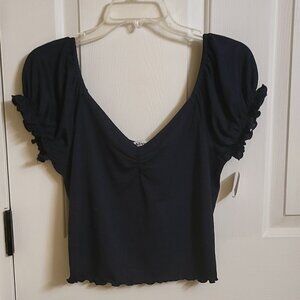 Nordstrom Abound Dark Blue Large cropped shirt with ruffles NWT