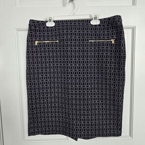 NWT Talbots Women's Back Zip Pencil Skirt Size 10 Dark Navy & White geometric