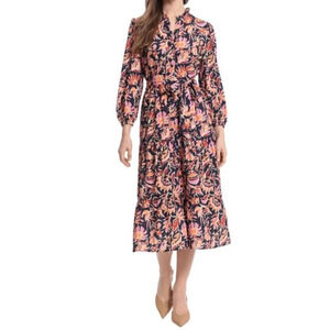 New! Donna Morgan Navy Floral Midi Dress nwot 18508