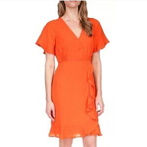 Michael Kors Women's Faux-Wrap Mini Dress,  Optic Orange Sizes M & XL