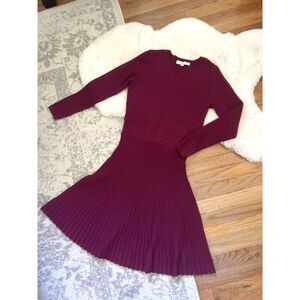 Loft Cableknit Midi Sweater Dress Burgundy Size MP