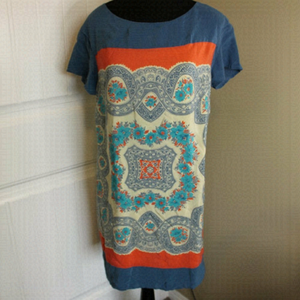 ANTHROPOLOGIE Meadow Rue 100% Silk Boho Paisley Print T Shirt Dress Size S