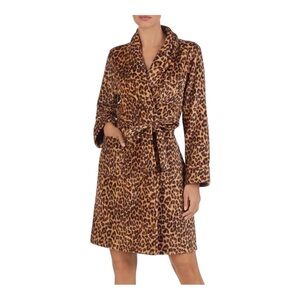 Lauren Ralph Lauren Leopard Print Robe Sz XL Shawl Collar Mobwife Y2K Short Soft