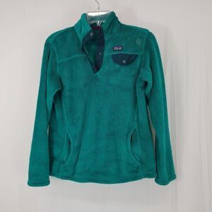 Patagonia Re Tool Snap T Fleece Pullover Emerald Green Navy Youth XL measurement