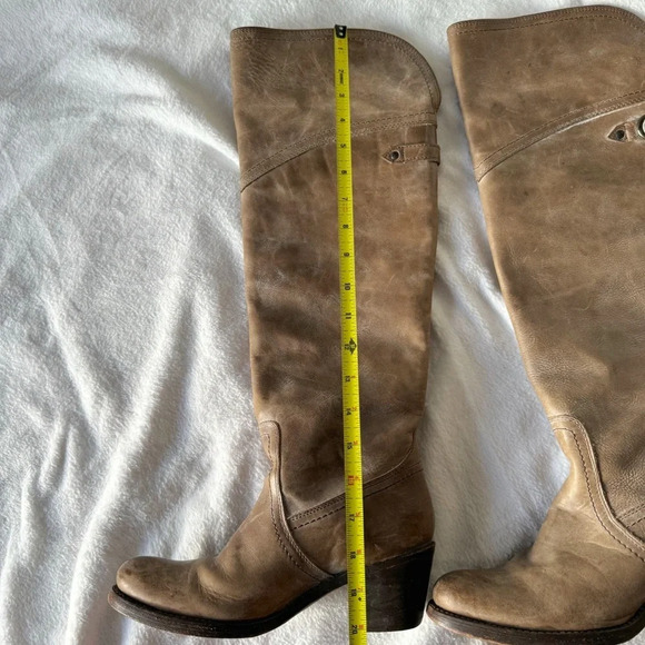 Vintage Frye Jane Leather Tall Boots 77594 Fold over Cuff Made in Mexico Neutral - Picture 4 of 13