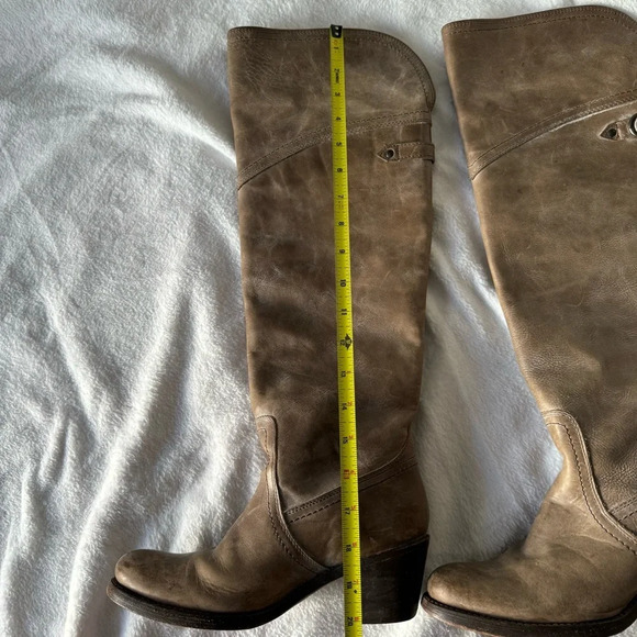 Vintage Frye Jane Leather Tall Boots 77594 Fold over Cuff Made in Mexico Neutral - Picture 13 of 13