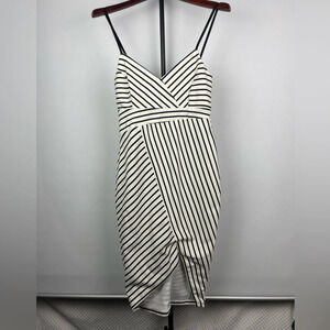 Bardot Black White Stripe Stretch Spaghetti Strap Sheath Dress