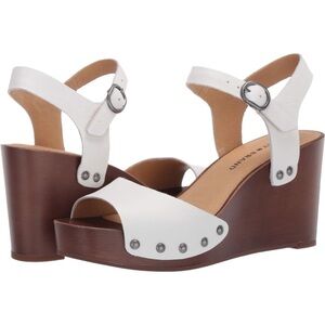 Lucky Brand Zashti Wedge Sandals White Leather Studded Retro 11