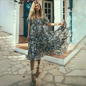 Floral Peasant Boho Midi Dress