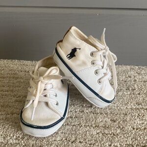 Infant Soft Sole Tan/Cream and Navy Ralph Lauren Polo Shoes Size 2