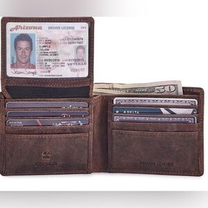 Cochoa Wallet for Men's RFID Blocking in CRAZY HORSE, COGNAC colour New