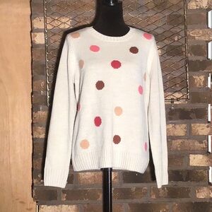 St John’s Bay white multi color polka dot sweater L