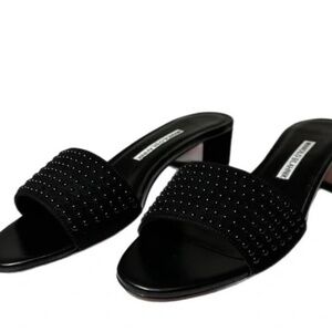 MANOLO BLAHNIK Falcopearl Black Studded Suede Slide Sandals 8