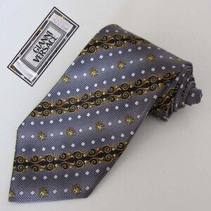 VERSACE striped Medusa logos baroque motif silk neck tie Italy