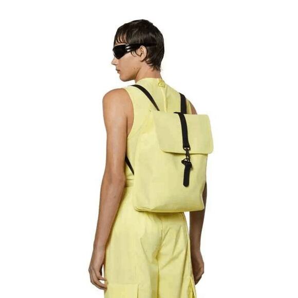 NWT Rains Unisex Straw Yellow Waterproof Matte Shell Rucksack BackPack 13400 - Picture 3 of 11