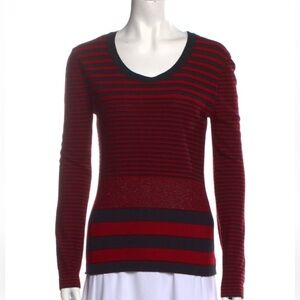 Sonia Rykiel Virgin Wool Long Sleeve Crew Neck Striped Sweater - Size L / FR 42