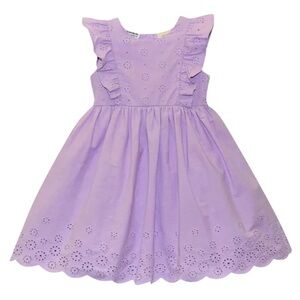 BLUEBERI BOULEVARD Baby Girls Lilac Ruffle-Trim Eyelet Border Cotton Dress in 4T