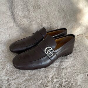 Gucci Brown GG Buckle Loafers