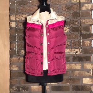 Old Navy puffer down vest maroon pink cream M