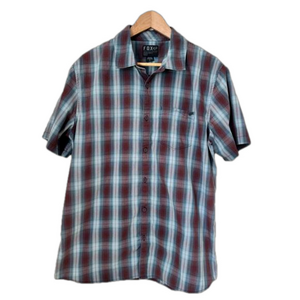 Fox Racing teal and burgundy plaid short sleeved shirt. Size L